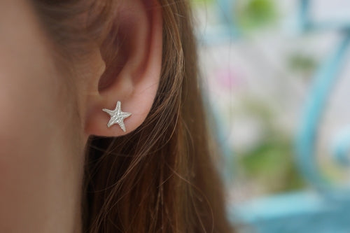 Solid Gold Stud Earrings – Handmade Starfish Studs in Yellow, White &