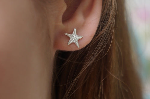 Solid Gold Stud Earrings – Handmade Starfish Studs in Yellow, White &